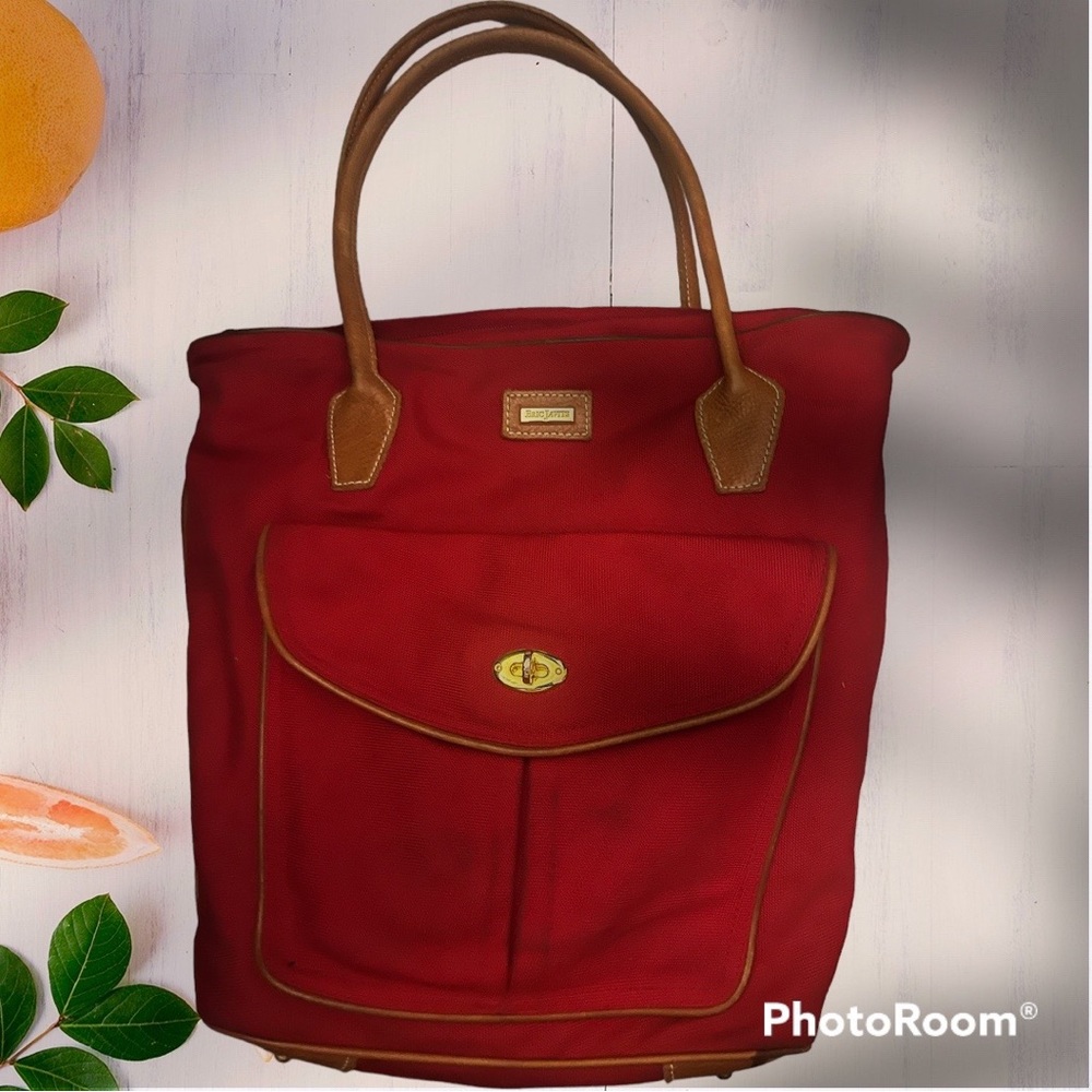 Eric Javits New York Red Canvas &  Leather Handbag